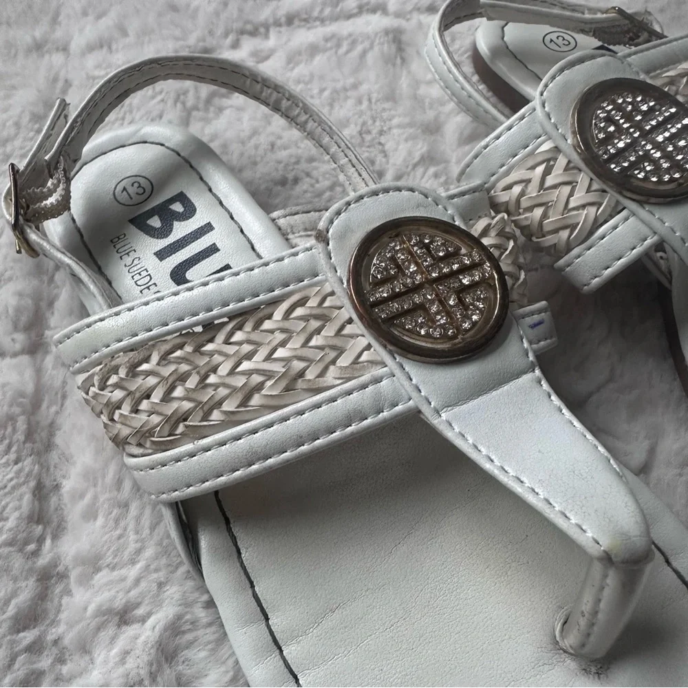 Blue Suede Shoes | White Bling Girls Sandals | Size 13